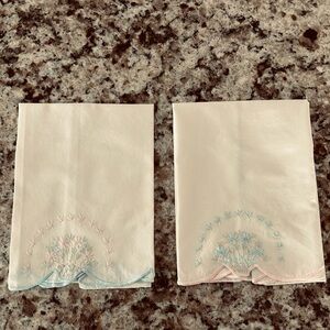 2 vintage hand embroidered small pillow cases